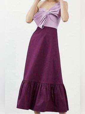 Hutch Strapless Two-Tone Bow Maxi Dress Size 4 Purple Colorblock